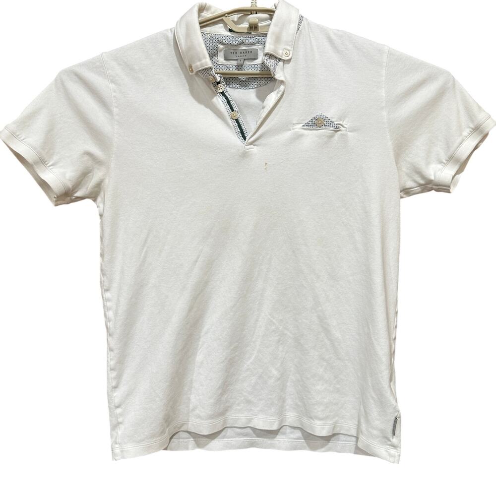 Ted Baker London Polo Shirt Men Size 4 US L White Short Sleeve Preppy STAINS